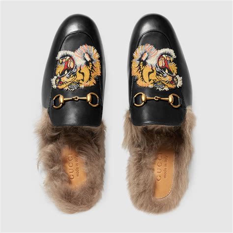 gucci princetown tiger applique leather slipper|Gucci princetown embroidered leather slipper.